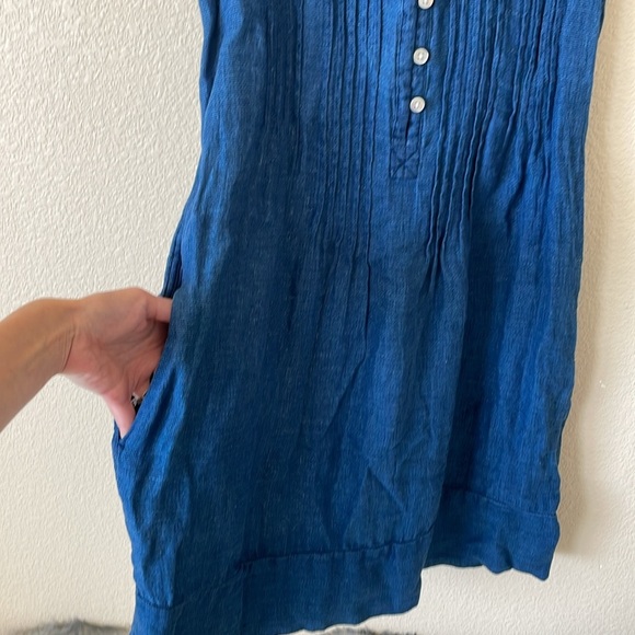 Faherty Isha Linen Shirt Dress XS Indigo Lagenlook Beachy Minimalist Boho Dress - Picture 13 of 15
